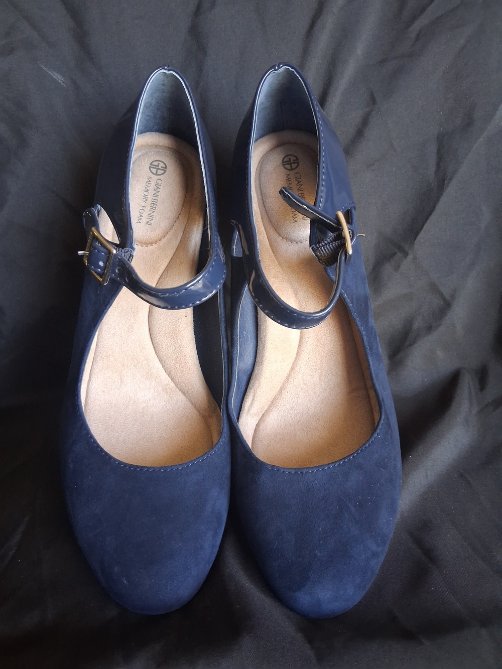 Giani Bernini Navy Suede Mary Jane Heels with Buckle